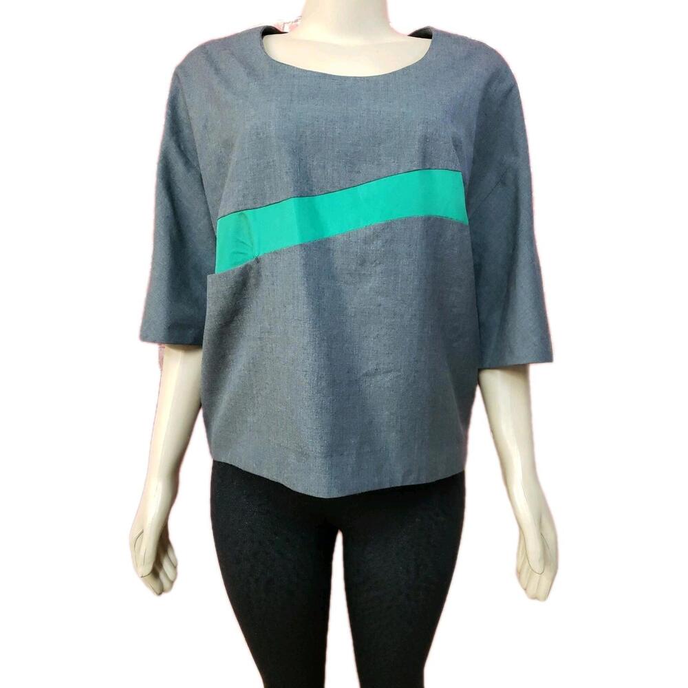 TSUMORI CHISATO Japanese Blouse Short Sleeve Silk Blend Gray Ladies Sz 2 NEW # C